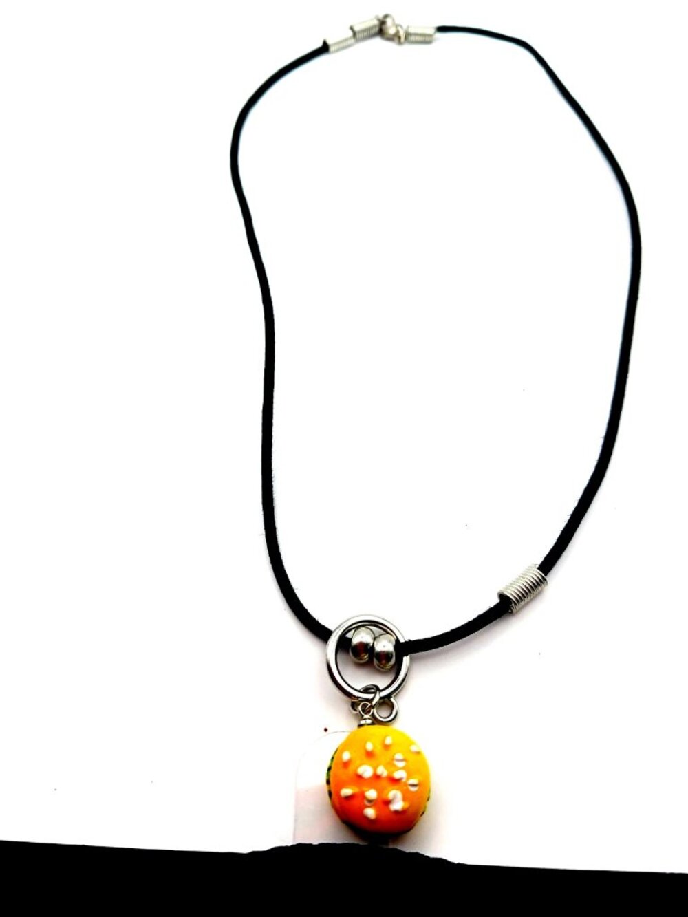 Burger Pendant Black Corded  Novelty Necklace-17 Inches